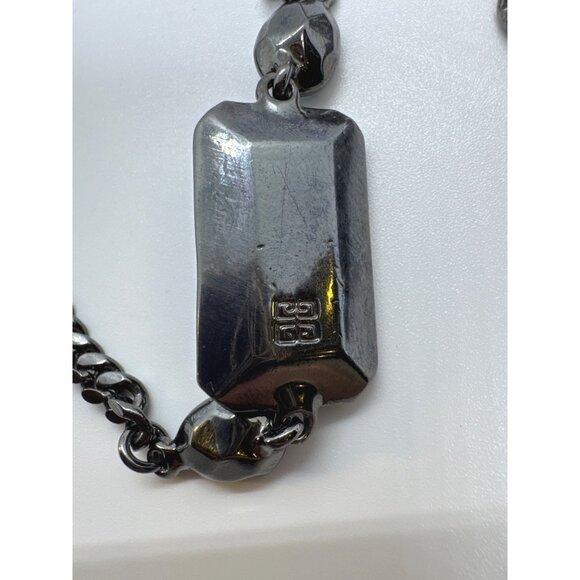 Givenchy Gunmetal Blue Crystal Necklace & Earring Set Designer Statement Jewelry - Picture 6 of 12